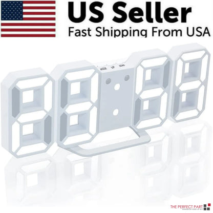 Digital 3D LED Big Wall Desk Alarm Clock Auto Brightness USB