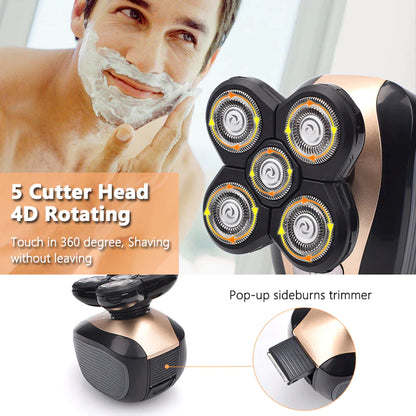 5-In-1 Rotary Electric Shaver 4D Rechargeable Bald Head Hair Beard Trimmer Razor