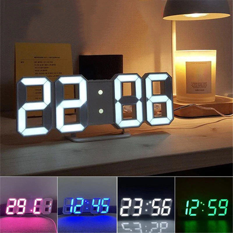 Digital 3D LED Big Wall Desk Alarm Clock Auto Brightness USB