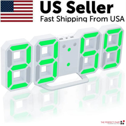 Digital 3D LED Big Wall Desk Alarm Clock Auto Brightness USB