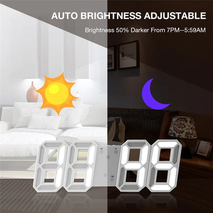 Digital 3D LED Big Wall Desk Alarm Clock Auto Brightness USB