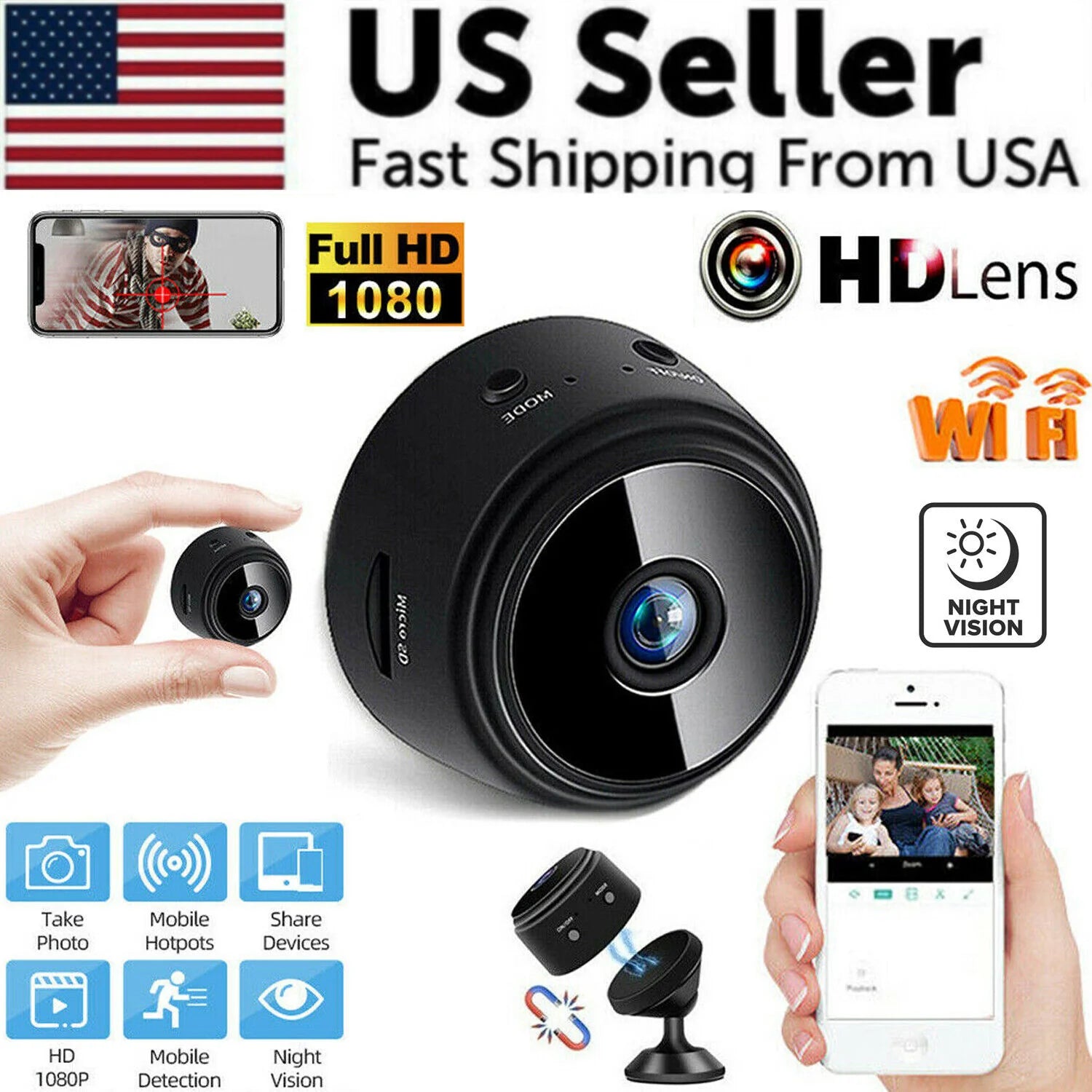 Mini Wireless Hidden Camera Wifi IP Home Security DVR Night Vision 