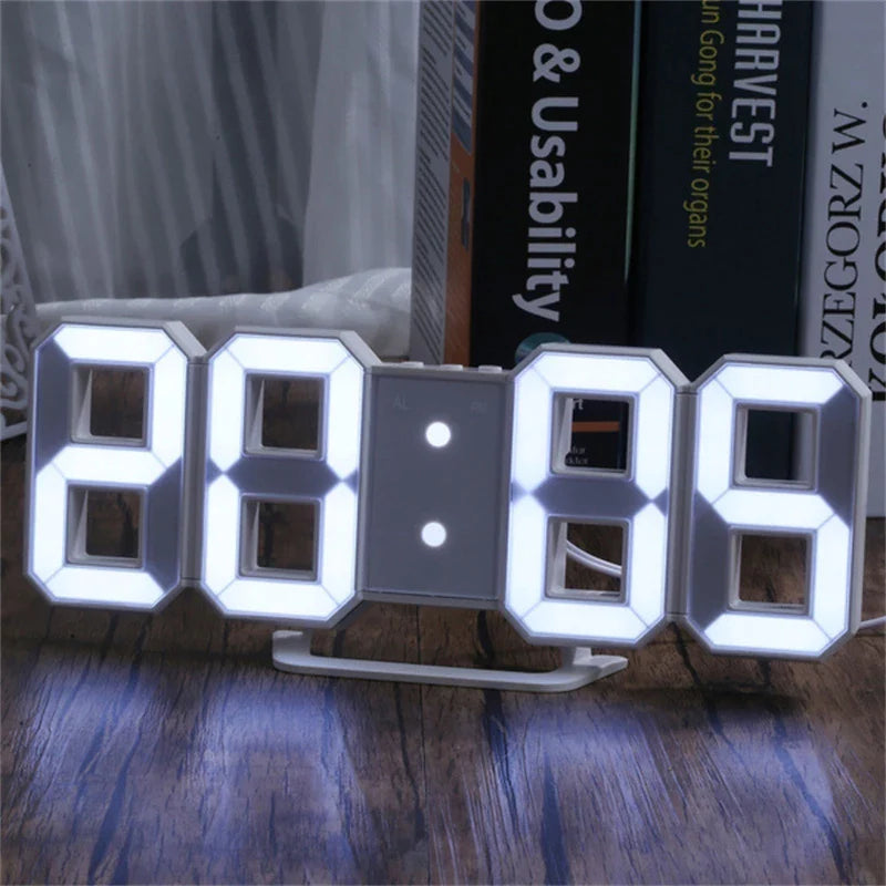 Digital 3D LED Big Wall Desk Alarm Clock Auto Brightness USB