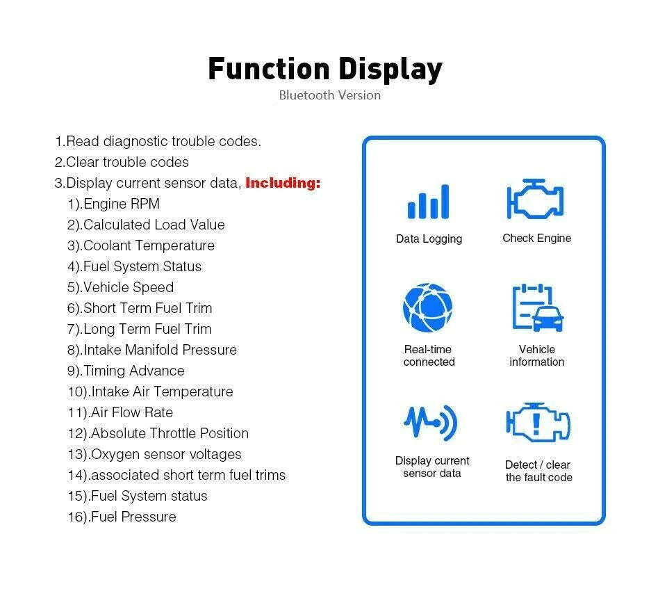 Check Engine Fault Code Reader, Bluetooth OBD2 OBDII Car Diagnostic Scanner Tool