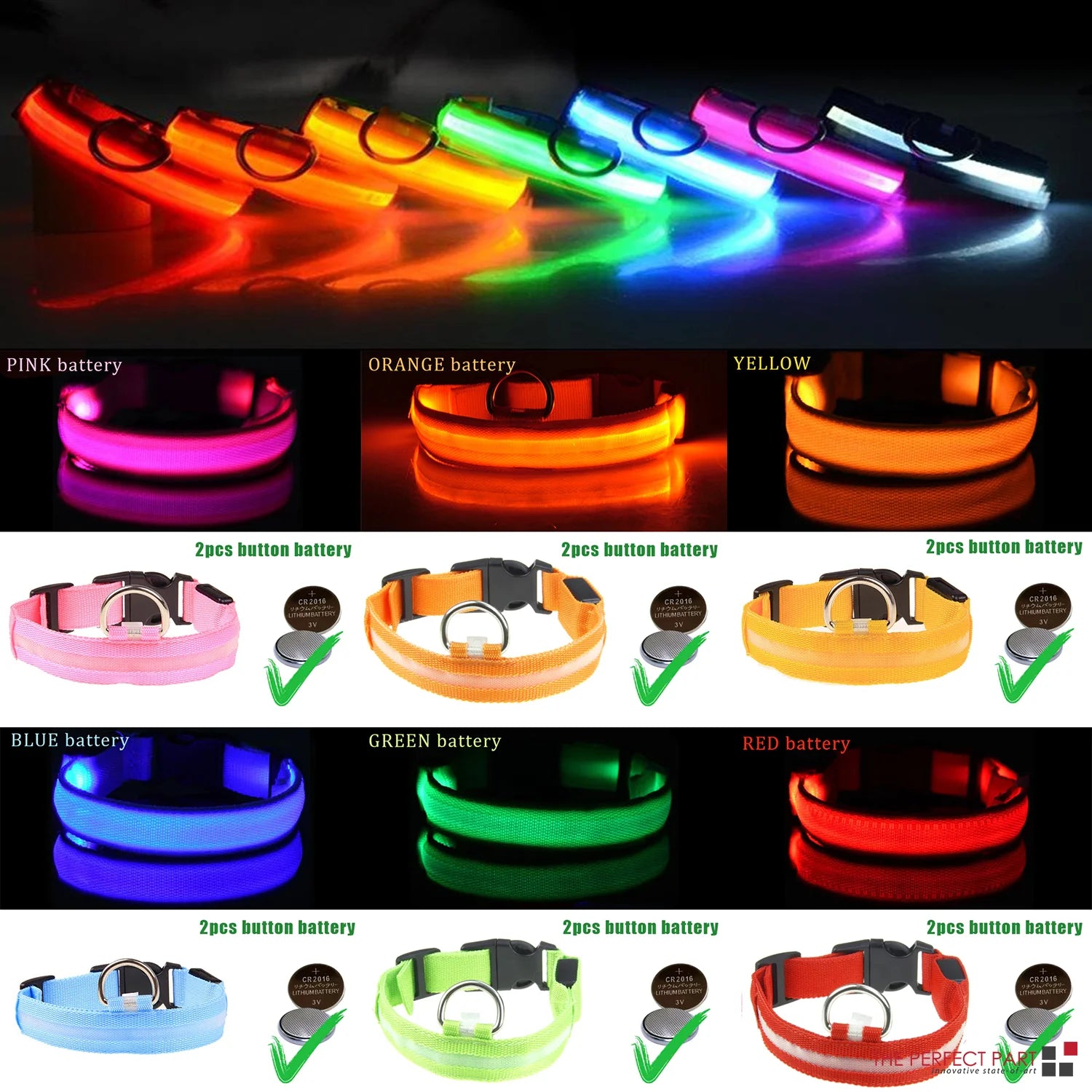 LED Adjustable Dog Collar Blinking, Light up, Glow, Waterproof