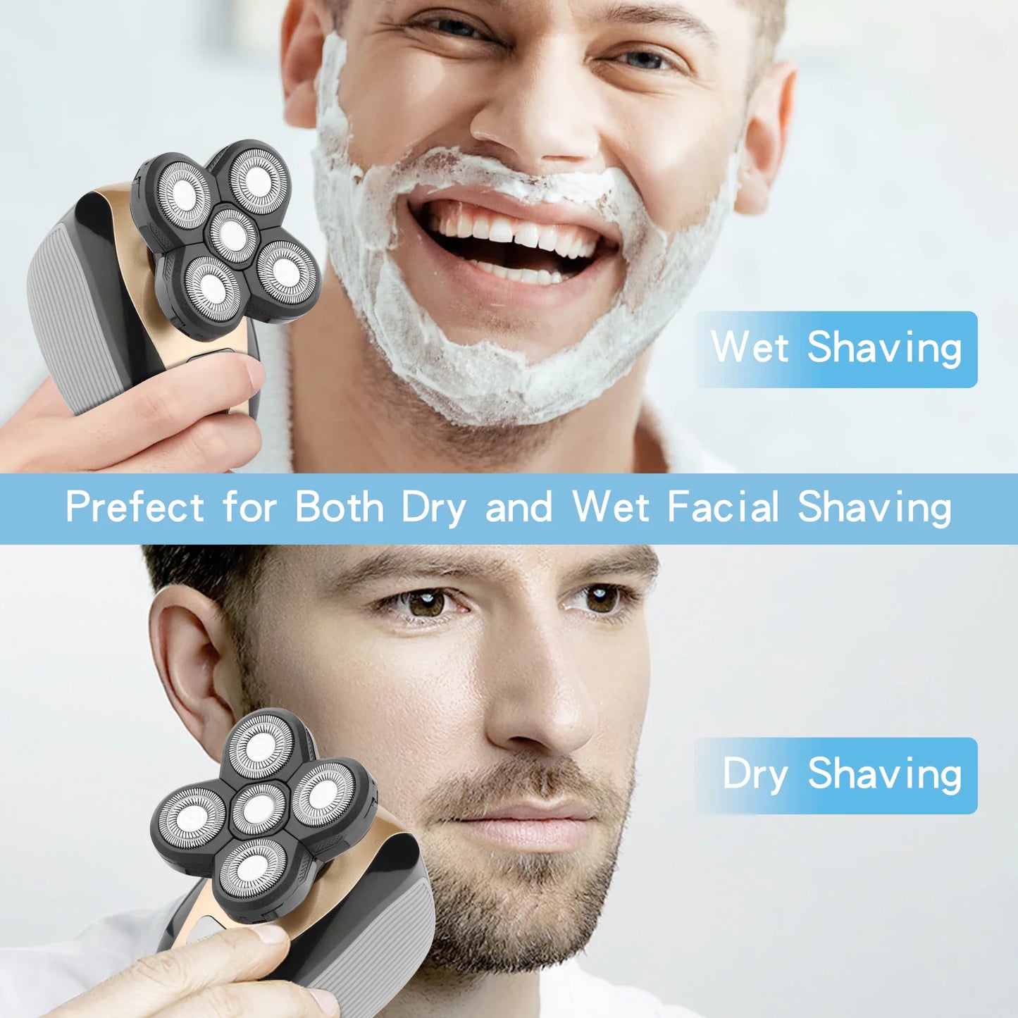 5-In-1 Rotary Electric Shaver 4D Rechargeable Bald Head Hair Beard Trimmer Razor