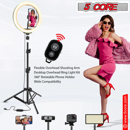 5 Core 10'' Ring Light with Extendable Tripod Stand and Gooseneck Phone Holder