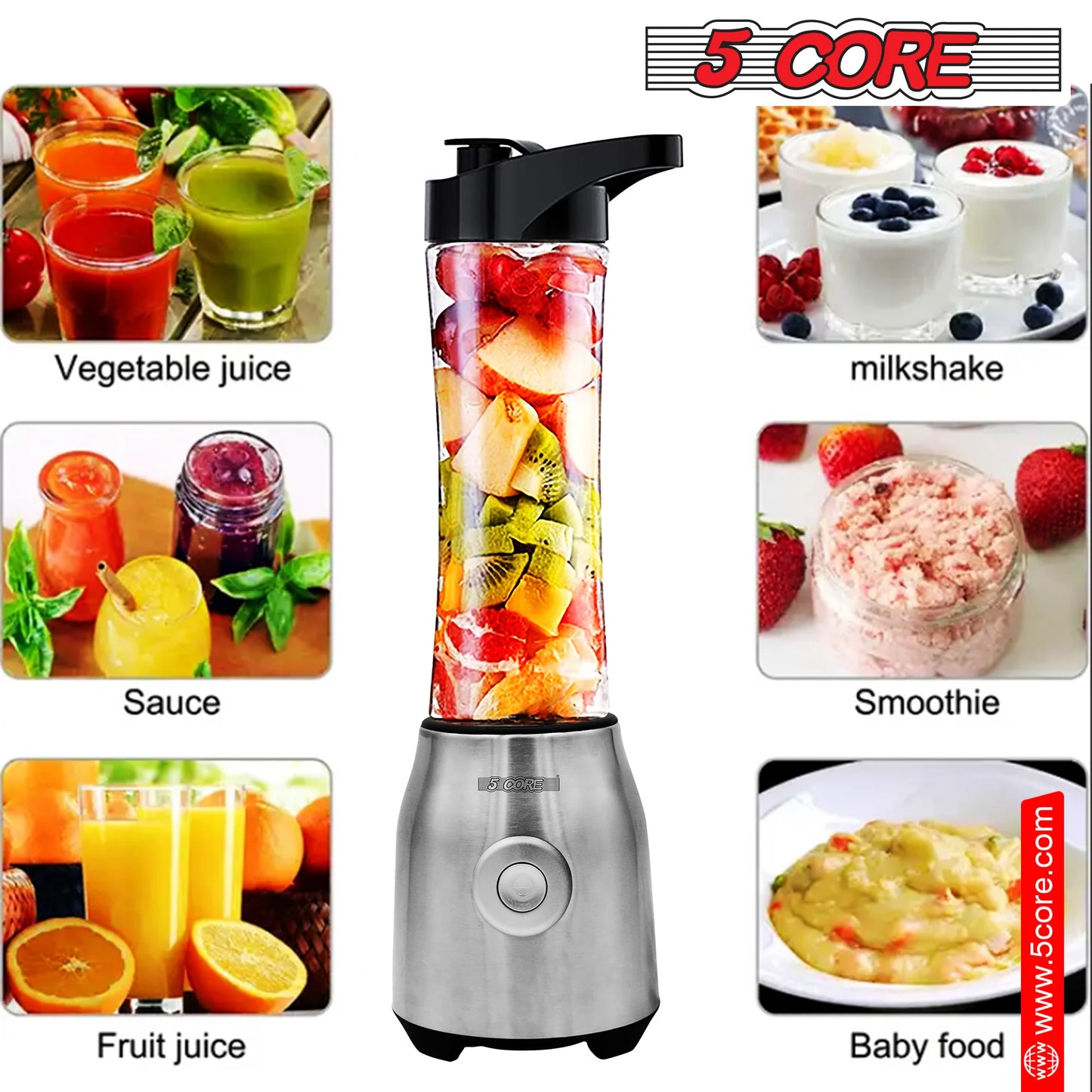 5 Core Portable Blenders for Kitchen 20 Oz Capacity 300 Watt Personal Blender Small Smoothie Maker