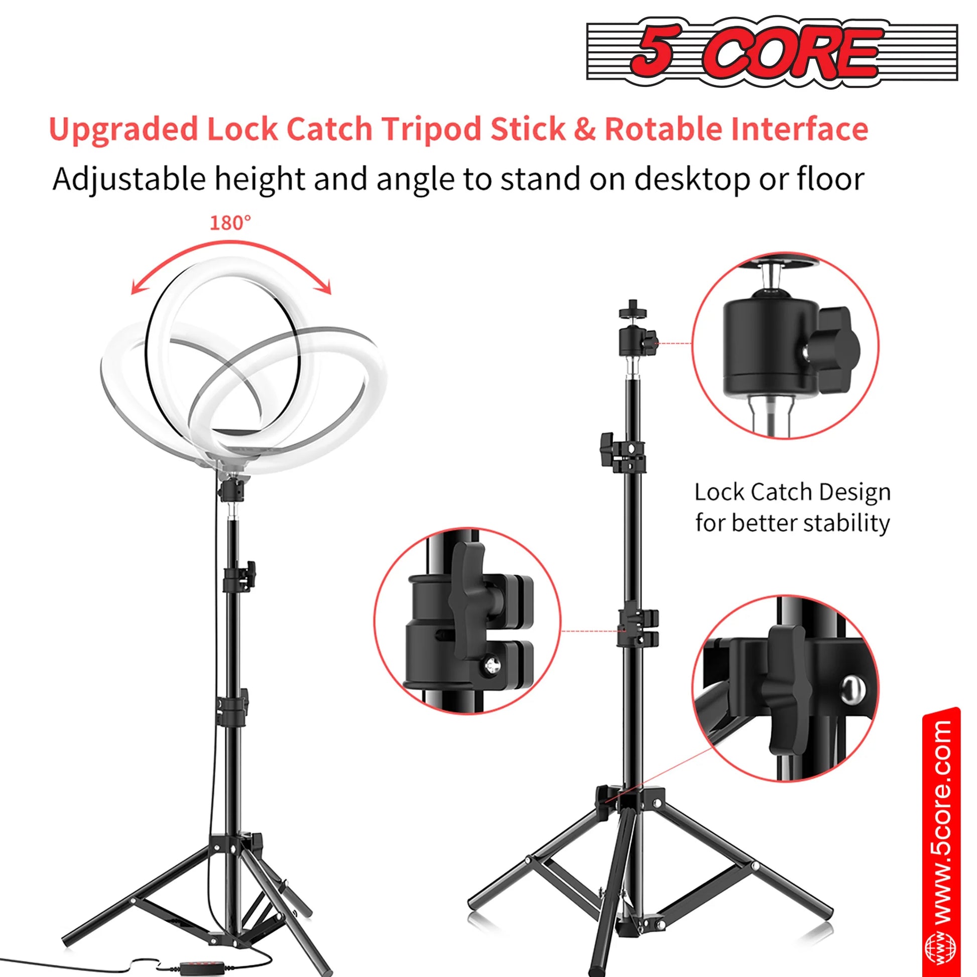 5 Core 10'' Ring Light with Extendable Tripod Stand and Gooseneck Phone Holder