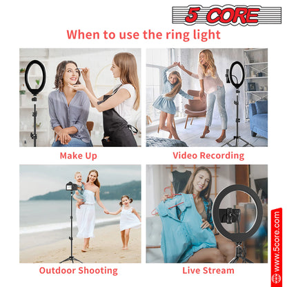 5 Core 10'' Ring Light with Extendable Tripod Stand and Gooseneck Phone Holder