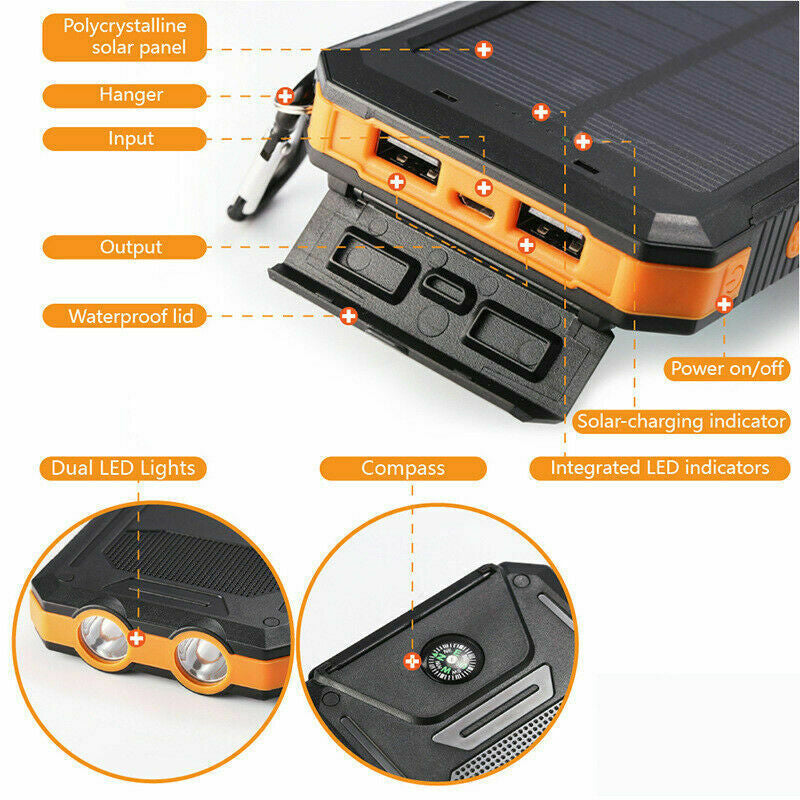 2023 Super Powerful USB Portable Charger Solar Power Bank for Cell Phone