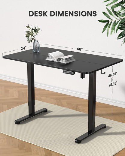 Height Adjustable Electric Standing Desk, 48 X 24 Inches Sit Stand up Desk, Memory Computer Home Office Desk (Black)