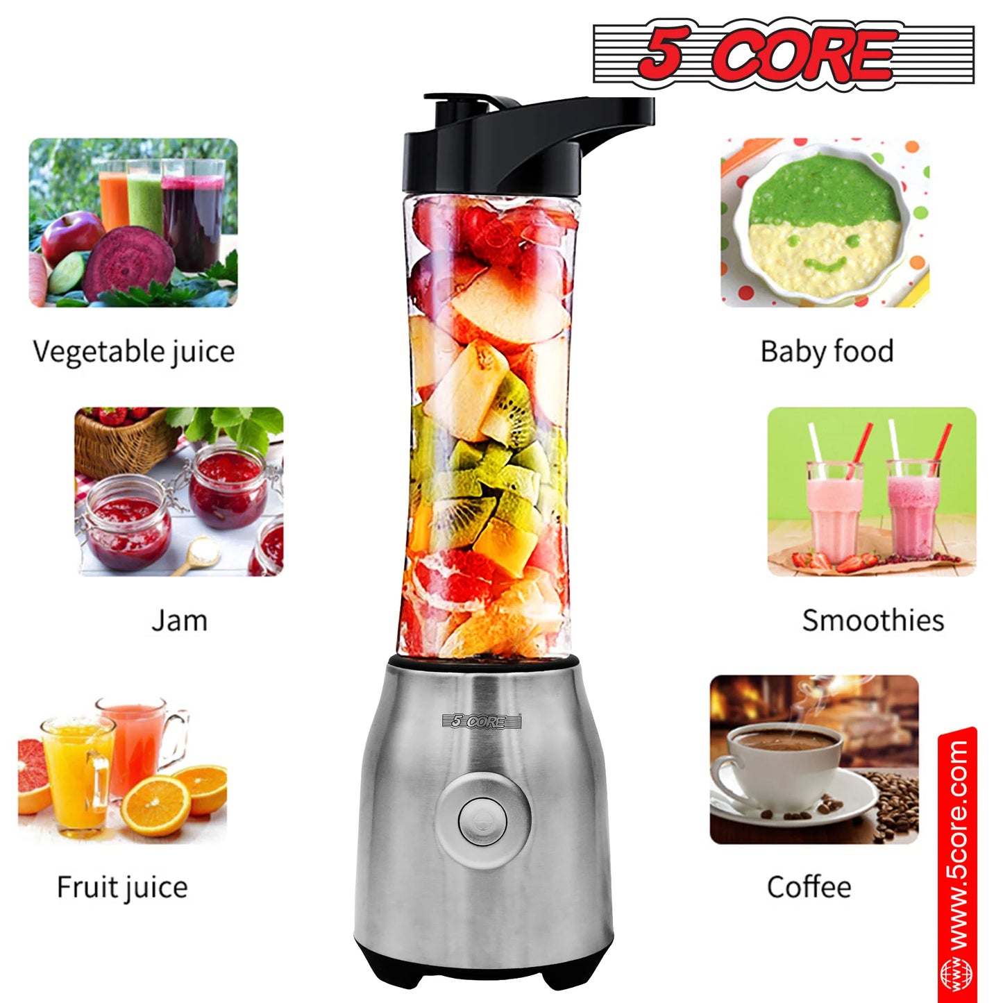 5 Core Portable Blenders for Kitchen 20 Oz Capacity 300 Watt Personal Blender Small Smoothie Maker