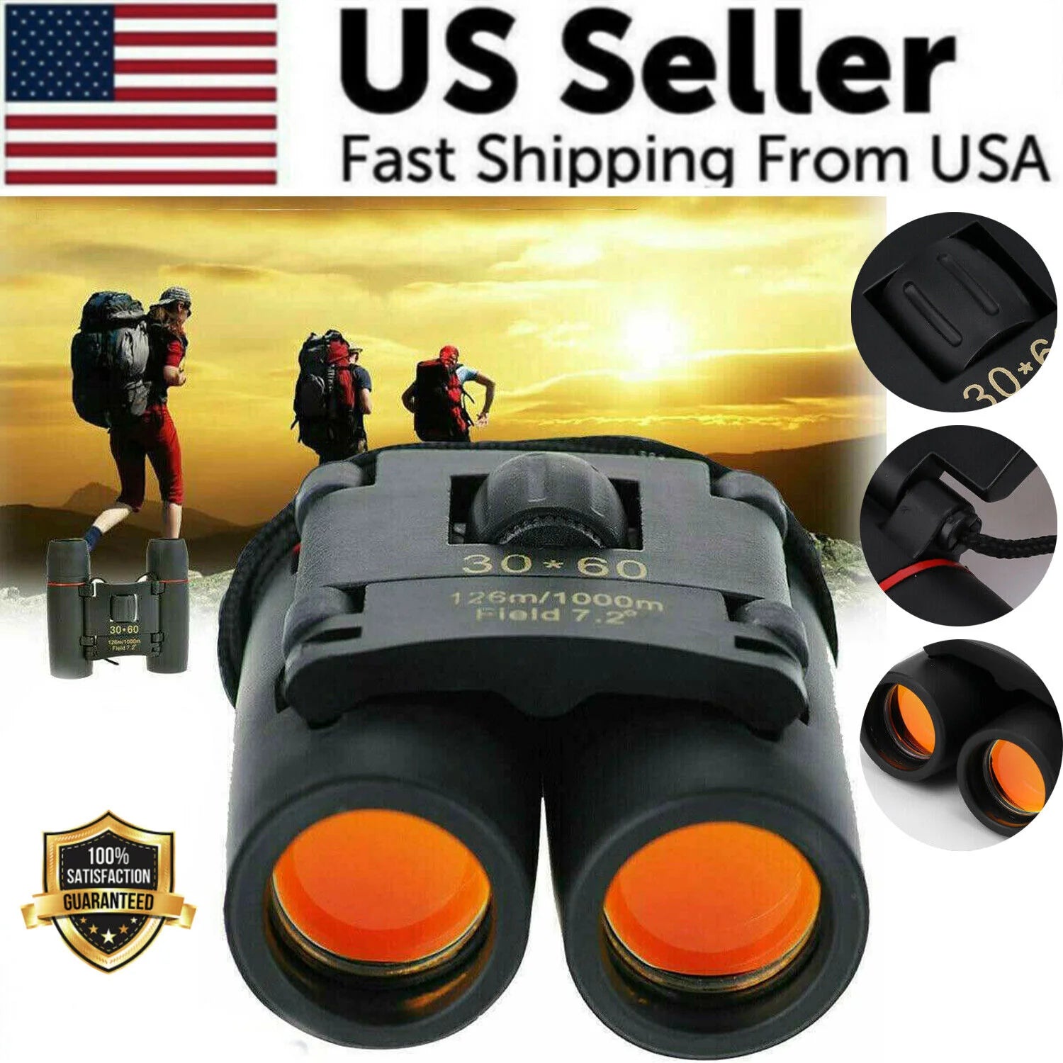 Binoculars 30X60 Zoom Outdoor Travel Compact Folding Telescope Hunting Day/Night